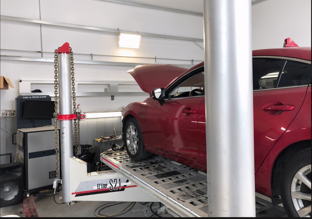 ed-car-on-frame-machine-at-mission-collision for auto body repair
