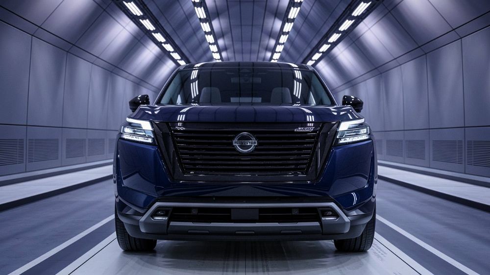 blue Nissan suv in lighted tunnel for Nissan Certified auto body shop mission collision and kerrivlle auto body blue-Nissan-suv-in-lighted-tunnel-for-Nissan-Certified-auto-body-shop-mission-collision-and-kerrivlle-auto-body.